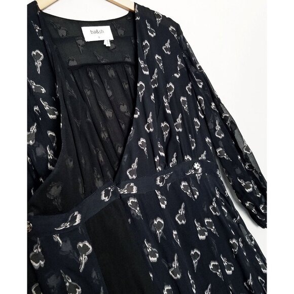 Ba&sh Memory Noir Lady Midi Dress Silk Blend Wrap Chiffon Party Romantic XS $395 - Picture 10 of 16